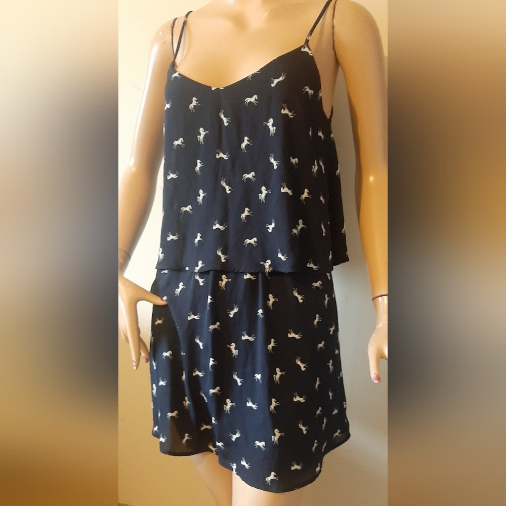 Everly Women's Small Navy/White Horse Layered Dress